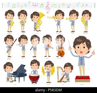 Un gruppo di uomini a spettacoli di musica classica.Ci sono le azioni da svolgere vari strumenti come gli strumenti a corda e strumenti a fiato.è il vettore Illustrazione Vettoriale
