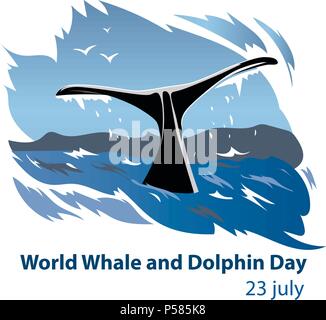 La coda di una balena immersioni e l'iscrizione manoscritta amano il mare. Illustrazione Vettoriale