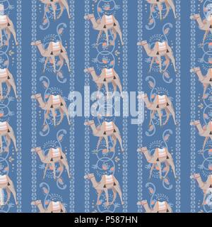 Vector seamless pattern con i cammelli e oriental motivi decorativi. Illustrazione Vettoriale