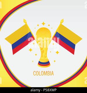 Colombia campione di calcio 2018 - Bandiera e Golden Trophy / Cup Illustrazione Vettoriale