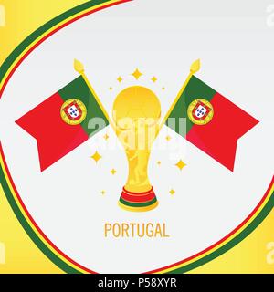 Il Portogallo campione di calcio 2018 - Bandiera e Golden Trophy / Cup Illustrazione Vettoriale
