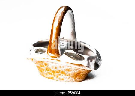 Close up di vintage in vetro decorativo contenitore isolato su una superficie bianca. Foto Stock