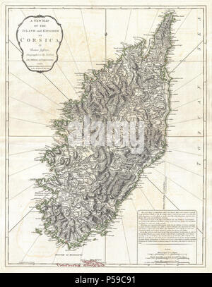 1794 Jeffreys Mappa della Corsica, Francia - Geographicus - Corsica-jeffreys-1794. Foto Stock