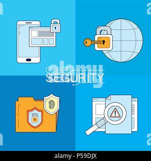 Set di Cyber security icone illustrazione vettoriale graphic design Illustrazione Vettoriale