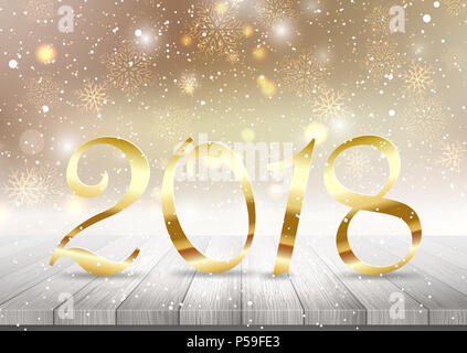 Felice Anno Nuovo sfondo con numeri golden su un tavolo di legno Foto Stock