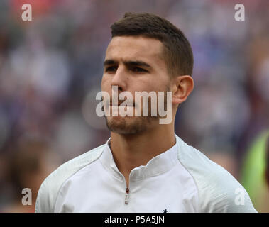 Mosca, Russia. Il 26 giugno, 2018. Calcio World Cup 2018, turno preliminare, gruppo C, terza giornata di gioco, Danimarca contro la Francia al Luschniki Stadium: Lucas Hernandez dalla Francia. Credito: Federico Gambarini/dpa/Alamy Live News Foto Stock