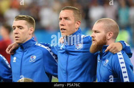 Rostov sul Don. Il 26 giugno, 2018. I giocatori di Islanda sono visti prima del 2018 Coppa del Mondo FIFA Gruppo D match tra Islanda e Croazia a Rostov-on-Don, in Russia, 26 giugno 2018. Credito: Egli Canling/Xinhua/Alamy Live News Foto Stock