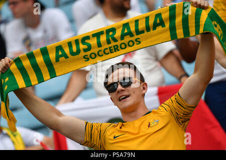 Sochi, Russland. Il 26 giugno, 2018. Australian, maschio ventola, appassionato di calcio, maschio, Australia (AUS) - Perù (al) 0-2, Turno preliminare, gruppo C, gioco 38, su 26.06.2018 a Sochi, Fisht Olymipic Stadium. Coppa del Mondo di Calcio 2018 in Russia dal 14.06. - 15.07.2018. | Utilizzo di credito in tutto il mondo: dpa/Alamy Live News Foto Stock