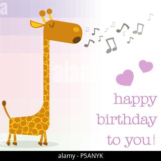 Buon compleanno biglietto di auguri con canti giraffe Illustrazione Vettoriale