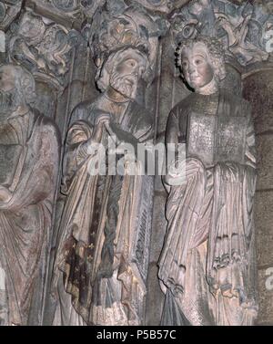 DETALLE DEL PILAR DE LOS PROFETAS - PORTICO DE LA GLORIA - SIGLO XII - ROMANICO ESPAÑOL. Autore: Maestro Mateo (c. 1150-c. 1200). Posizione: CATEDRAL-interno, SANTIAGO DE COMPOSTELA, A CORUÑA, Spagna. Foto Stock