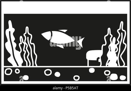 Bianco e nero acquario pesce silhouette Illustrazione Vettoriale