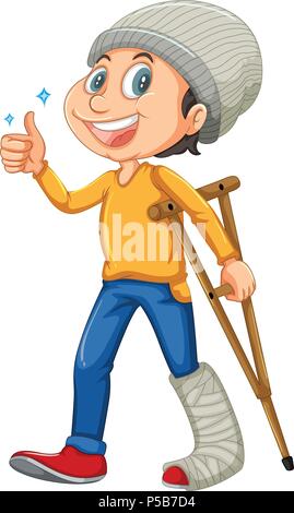 Un giovane uomo con gamba rotta illustrazione Illustrazione Vettoriale