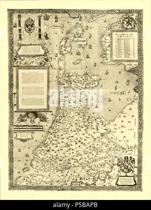 N/A. Inglese: Mappa di Holland, Paesi Bassi. Nederlands: Kaart van Holland, Nederland. Wandkaart van Noord- en Zuid-Holland e.o., in kaart gebracht porta Jacob van Deventer nel 1537 en gedrukt bij Bernard van den Putte in Antwerpen, 19 februari 1558. Deze 4-blads kaart (genummerd 5, 6, 7, 8) è afkomstig uit de facsimile-editie 'De kaarten van de Nederlandsche provinciën' van Jacob van Deventer, uit de zestiende eeuw. De oorspronkelijke houtsnede-kaart bestaande uit 9 deelbladen bevond zich in de Stadsbiblioteek van Wroclaw (Bleslau), maar è nel 1945 verloren gegaan. Nel 1994 è bij Canaletto t Foto Stock