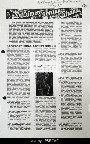 Il flier illegali con i regolamenti di Lichtenburg campo di concentramento. Dicembre, 1935. Pro-memoria del campo di concentramento di Dachau. Foto Stock