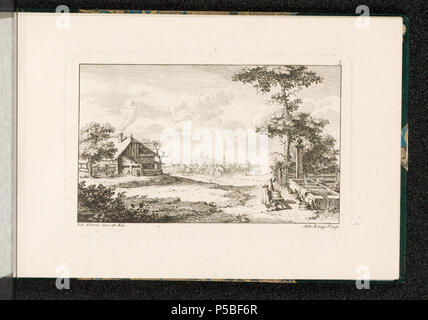 Stampe e Disegni dipartimento . [Landschaft mit Bauernhaus]; 12. Landschäftlein inv. von J. L. Aberli (Blatt 2); [recto oben rechts]: 2 [LINKS UNTEN]: I.L. Aberli inv. et Ex. [Unten rechts]: ADR. Zingg Sculp.[recto unten rechts mit Bleistift bezeichnet]: 2; Ideallandschaft. Bauernhaus; Brunnen; Waschfrau . 1765. Aberli Johann Ludwig [MalerIn/ZeichnerIn] Zingg, Adrian [StecherIn] 288 CH-NB - -Landschaft mit Bauernhaus- - Collezione Gugelmann - GS-GUGE-4-7 Foto Stock