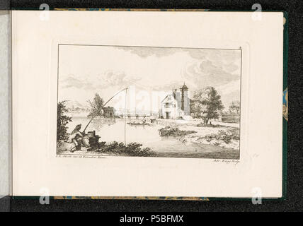 Stampe e Disegni dipartimento . [Landschaft mit vedere]; 12. Landschäftlein inv. von J. L. Aberli (Blatt 4); [recto oben rechts]: 4 [LINKS UNTEN]: I.L. Aberli inv.et Excudit Berna. [Unten rechts]: ADR. Zingg Sculp.[recto unten rechts mit Bleistift bezeichnet]: [unleserlich]; Ideallandschaft. Boot; Brücke; Fischer; vedere . 1765. Aberli Johann Ludwig [MalerIn/ZeichnerIn] Zingg, Adrian [StecherIn] 288 CH-NB - -Landschaft mit vedere- - Collezione Gugelmann - GS-GUGE-4-11 Foto Stock
