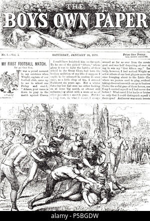 N/A. Inglese: pagina anteriore del primo rilascio del ragazzo della propria carta, datata Sabato 18 Gennaio 1879 . 1879 3 ottobre 2010 (originale data di caricamento). Testo di Talbot Baines Reed 1852-1893. Masthead e incisione principale da Edward Whymper 1840-1911 caricato da Brianboulton a en. 228 BoysOwnPaperIssue1Jan1879 Foto Stock