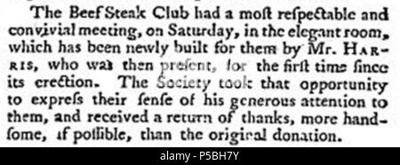 N/A. Inglese: paragrafo digitalizzati dal Morning Herald, Londra, 25 febbraio 1793. Pubblicato in 1793! . Morning Herald 180 bistecca club 1793 Foto Stock