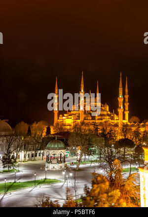 Sultan Ahmed moschea conosciuta come la Moschea Blu è una storica moschea di Istanbul, Turchia di notte. Visualizzazione verticale Foto Stock