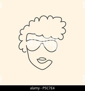 Linea continua faccia in occhiali da sole disegno, moda eyewear illustrazione Illustrazione Vettoriale