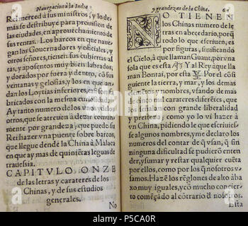 N/A. Inglese: Il Discurso de la navegación que los portugueses hazen a los reinos y Provincias del oriente, y de la noticia que se tiene del Reino de la Cina da Bernardino de Escalante (1577). Si tratta di uno dei pochi sopravvissuti di copie di questo libro dalla biblioteca Lilly, Bloomington, Indiana. Folio 61 (verso) e 62 (recto). Libro stampato 1577; foto, 2011-06-07. Prenota da Bernardino de Escalante (fl. 1577); le foto dall'utente:Vmenkov 524 Escalante-Lilly-p61tergo-62 Foto Stock