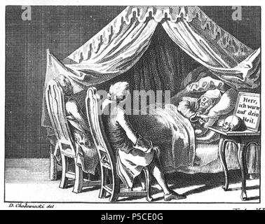 N/A. Scheda. XLVII. Wirkungen der religione. c) Trost im Tode un einem Kranken. Beschreibung (lt. Quelle) . 1774. Daniel Chodowiecki (1726-1801) nomi alternativi Daniel Nikolaus Chodowiecki Descrizione German-Polish pittore e incisore Data di nascita e morte 16 Ottobre 1726 7 febbraio 1801 Luogo di nascita e morte Gdask Berlino posizione di lavoro autorità di Berlino controllo : Q696720 VIAF:59092320 ISNI:0000 0001 2134 8231 ULAN:500014861 LCCN:N50038187 NLA:36058735 WorldCat 340 Chodowiecki Basedow Tafel 47 c Foto Stock