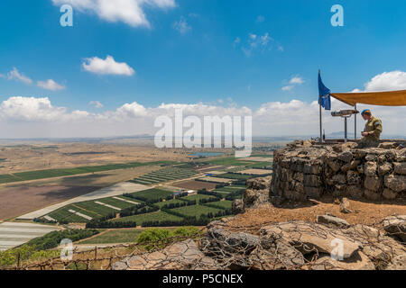 Alture del Golan, Israele - 6 Maggio 2018 : osservatori ONU israeliano frontiera siriana Foto Stock