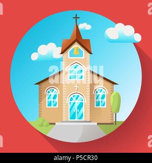 Vector chiesa edificio icona flat Illustrazione Vettoriale