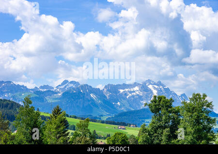 Vista del Säntis montagna nelle Alpi svizzere, Svizzera. Foto Stock