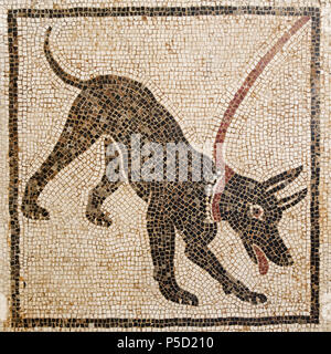 N/A. Inglese: 'Cave canem" (attenzione al cane) mosaico.. Da Pompei, Casa di Orfeo, VI.14.20 Français : Mosaïque " Cave canem " (attenzione au chien). N/A 283 Cave canem uomo Napoli Inv110666 Foto Stock