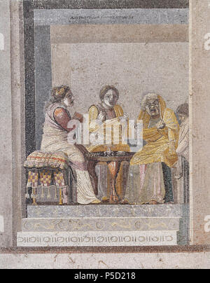 N/A. Inglese: una consultazione con la strega, scena da commedia, mosaico romano. Français : seduta spiritica chez la sorcière, scène de Comédie, mosaïque romaine. Italiano: La consultazione della fattuchiera, scena di commedia, mosaico romano. N/A 376 Consultazione con una strega uomo Napoli Inv9987 Foto Stock