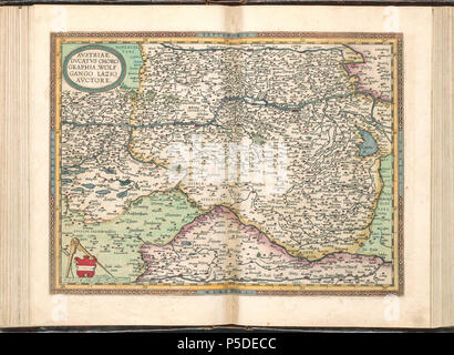 Latina: Theatrum Orbis Terrarum Nederlands: teatro, oft Toonneel des aerdt-bodems ; waer inne te siene sijn de landt-tafelen van de geheele weerelt: met een corte verclaringe der seluer. . Nederlands: Plaat '051av-051br' uit de l'Atlas van Ortelius Abraham Ortelius. Oorspronkelijke druk è uit 1571, aanvullingen uit 1573, 1579 en 1584. Zie voor de completare geschiedenis hier. Op deze kaart wordt getoond Oostenrijk. Inglese: targa "051av-051br' dall'Atlas Ortelius da Abraham Ortelius. Edizione originale dal 1571 con aggiunte di 1573, 1579 e 1584. Una descrizione completa di questo lavoro (in Du Foto Stock