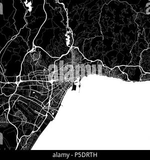 Mappa della zona di Malaga, Spagna. Sfondo scuro versione per una infografica e progetti di marketing. Questa mappa di Málaga contiene punti di riferimento tipico con strade, Foto Stock