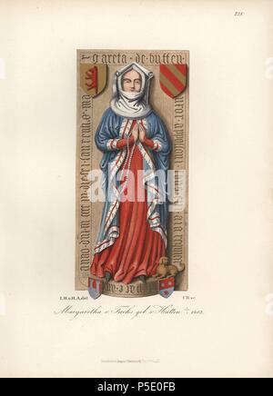 Abito da sposa di Margaretha von Fuchs 1403. Chromolithograph da Hefner-Alteneck 'costumi, opere d'arte e apparecchi dal Medioevo fino alla fine del xviii secolo", Francoforte, 1883. IIlustration disegnato da Hefner-Alteneck, litografata dal C. Regnier, e pubblicato da Heinrich Keller. Il dottor Jakob Heinrich von Hefner-Alteneck (1811-1903) era un archeologo tedesco, storico dell'arte e illustrator. Egli è stato direttore del Museo Nazionale Bavarese dal 1868 fino al 1886. Foto Stock