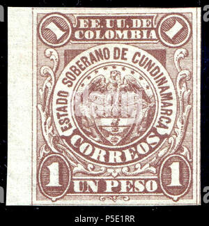 N/A. Inglese: Stato colombiano di Cundinamarca 1882, 1 peso brown, menta. La pietra di una stampa. Catalogo Klaseboer indicazione valore RR, molto rara. Catalogo: Sc. 8, Yv 6a . 1882. Il governo colombiano 394 Cundinamarca 1882 SC8 Foto Stock