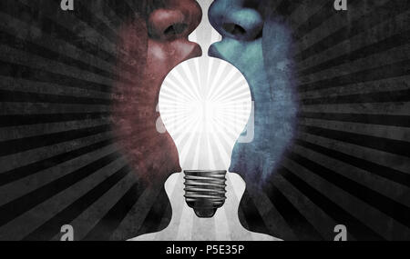 Accordo idea contratto di business come un team creativo del concetto di successo a lavorare insieme per trovare una soluzione con 3D rendering di elementi. Foto Stock