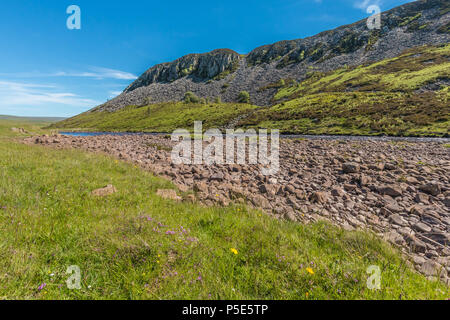 North Pennines AONB Paesaggio, Cronkley cicatrice e Fiume Tees da del The Pennine Way vicino Widdybank Farm, Teesdale Foto Stock