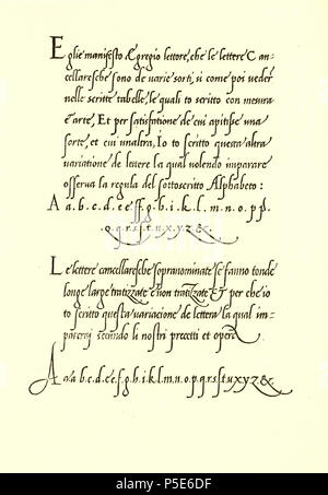 N/A. Deutsch: Aus dem Schreibmeisterbuch von Giovanni Antonio Tagliente:"Lo presente libro insegna la vera arte de lo scrivere excellête...'. Venedig 1524. 1524. Giovanni Antonio tagliente 266 Cancellaresca von Giovanni Antonio tagliente, 1524 Foto Stock