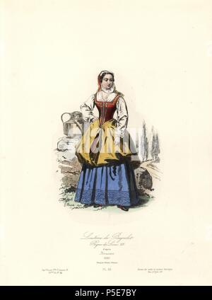 French Milkmaid of Bagnolet costume 1680. Laitière de Bagnolet-.