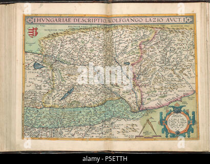 Latina: Theatrum Orbis Terrarum Nederlands: teatro, oft Toonneel des aerdt-bodems ; waer inne te siene sijn de landt-tafelen van de geheele weerelt: met een corte verclaringe der seluer. . Nederlands: Plaat 'numero di serie 078av-078br' uit de l'Atlas van Ortelius Abraham Ortelius. Oorspronkelijke druk è uit 1571, aanvullingen uit 1573, 1579 en 1584. Zie voor de completare geschiedenis hier. Op deze kaart wordt Hongarije getoond. Inglese: "Piastra numero di serie 078av-078br' dall'Atlas Ortelius da Abraham Ortelius. Edizione originale dal 1571 con aggiunte di 1573, 1579 e 1584. Una descrizione completa di questo lavoro (in Dut Foto Stock