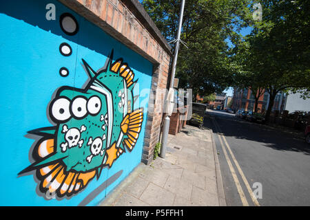 Arte di strada su Woolpack Lane nel centro citta' di Nottingham, Nottinghamshire REGNO UNITO Inghilterra Foto Stock