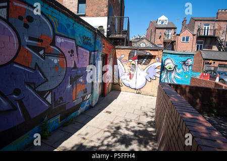 Arte di strada su Woolpack Lane nel centro citta' di Nottingham, Nottinghamshire REGNO UNITO Inghilterra Foto Stock