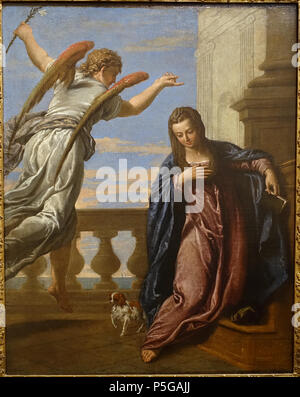 N/A. Inglese: esporre in Il Blanton Museum of Art - Austin, Texas, Stati Uniti d'America. Questo lavoro è abbastanza vecchio in modo che sia in . Il 15 novembre 2015, 15:47:04. Daderot 106 Annunciazione, officina di Paolo Caliari, chiamato Veronese, metà 1580s, olio su tela - Blanton Museum of Art - Austin, Texas - DSC07810 Foto Stock