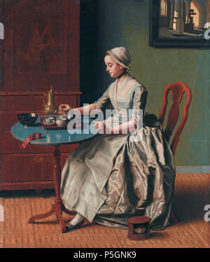 N/A. Inglese: una ragazza olandese a colazione, Rijksmuseum Amsterdam olio su tela 46,8 x 39 cm . Il XVIII secolo. Liotard Jean-Étienne (1702-1789) nomi alternativi Jean-Etienne Liotard, pittore turco Descrizione pittore genovese, pastellist, printmaker e miniatore Data di nascita e morte 22 Dicembre 1702 12 Giugno 1789 Luogo di nascita e morte Ginevra Ginevra luogo di lavoro di Ginevra, Parigi, Italia, Vienna, Francia, Costantinopoli, oggi Istanbul (1738-1742), Inghilterra, Amsterdam (1756), Parigi (1757), l'Aia (1771-...), Londra (1772-...) Autorità di controllo : Q123757 VIAF:61675695 ISNI:0000 00 Foto Stock