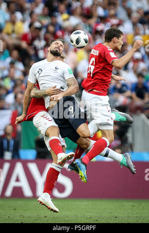 Mosca, Russia. Il 26 giugno, 2018. Durante il gioco tra la Danimarca e la Francia valido per il terzo round del gruppo C del 2018 World Cup, tenutasi al Luzhniki Arena di Mosca in Russia. Danimarca 0-0 Francia. Credito: Thiago Bernardes/Pacific Press/Alamy Live News Foto Stock