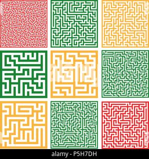 Serie di labirinti colorati/ buona per il logo o icona, vettore illustrazione dello sfondo. Illustrazione Vettoriale