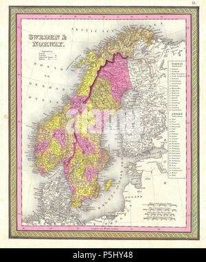 1850 Mitchell Mappa di Svezia e Norvegia - Geographicus - SwedenNorway-M-50. Foto Stock