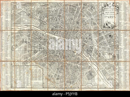 Nouveau plan routier de la Ville et Faubourg de Paris. Inglese: una straordinaria mappa di pre-Haussmann pre-rivoluzionaria Parigi e inizio del faubourg (periferia) emesso nel 1780, durante l'ultimo decennio della monarchia francese. Copre Parigi su entrambi i lati della Senna dalla Ecole Militaire all'ospedale de la Roquette, si estende a nord per quanto riguarda il quartiere di Montmartre e sud approssimativamente a Les Gobelins. Prodotti all'altezza del predominio francese dell'arte cartografica, questa mappa è un capolavoro di intagliatore di arte. Singoli edifici, campi, strade, colline, valli, orti e giardini pubblici sono r Foto Stock