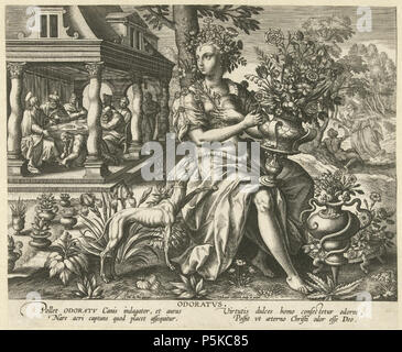 Inglese: l'odore (Odoratus), dai cinque sensi tra il 1570 e il 1618. N/A 63 Adriaen Collaert, Maerten de Vos (dopo) - odore (Odoratus), da i cinque sensi Foto Stock