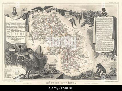 1852 Levasseur Mappa del Dipartimento de L'Isere, Francia - Geographicus - Isere-levasseur-1852. Foto Stock